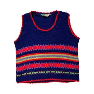 70s vintage striped sweater vest preppy sleeveless tank top Grand Knitwear.